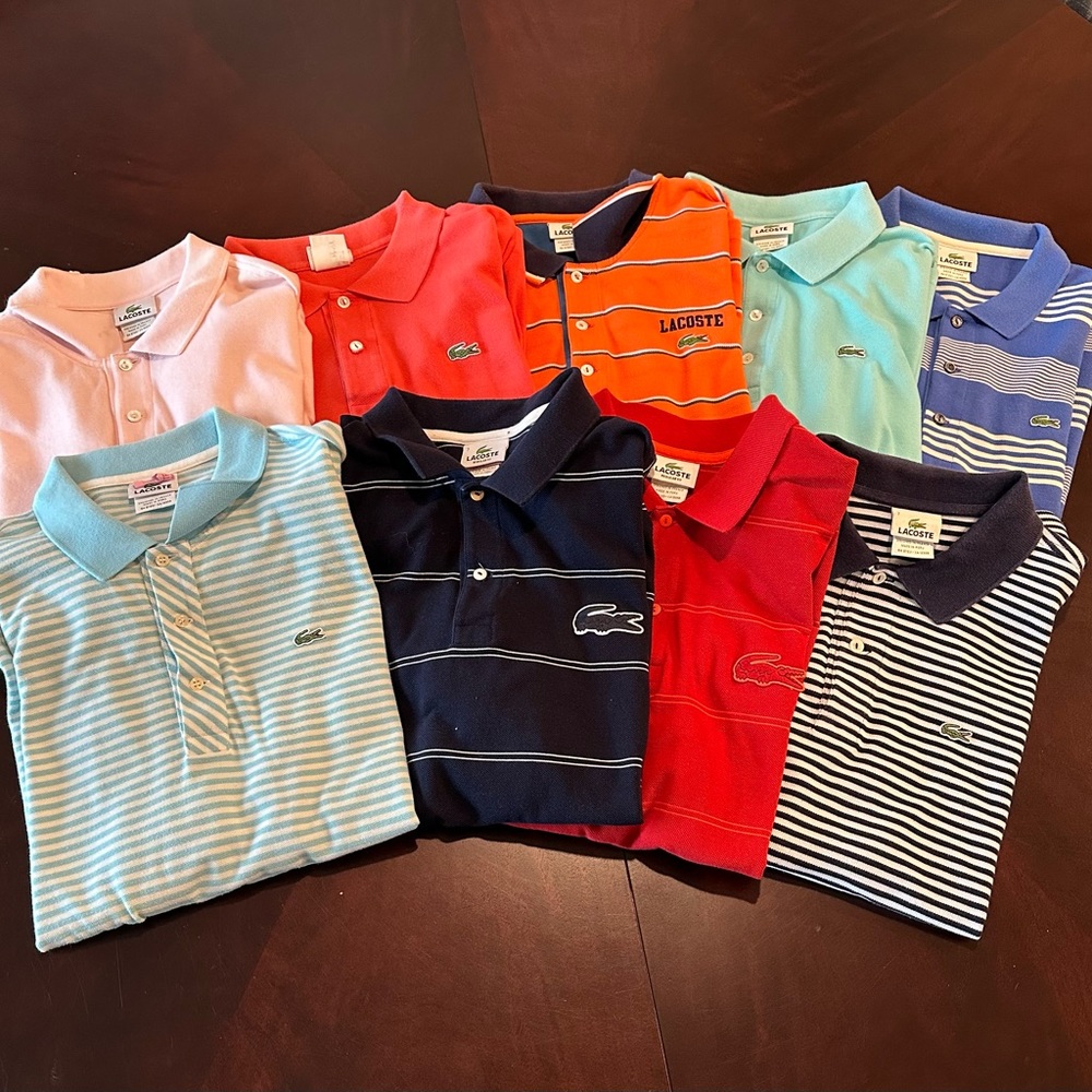 Lot of 9ea Lacoste Polos. All size 7 (XXL)
